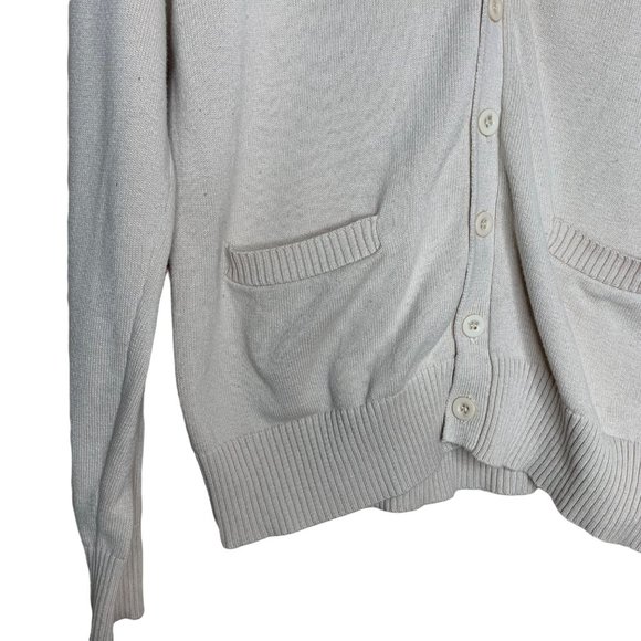 Campure V-Neck Cardigan Cream Button Front Pockets 100% Cotton Long Sleeve Med - Picture 2 of 8